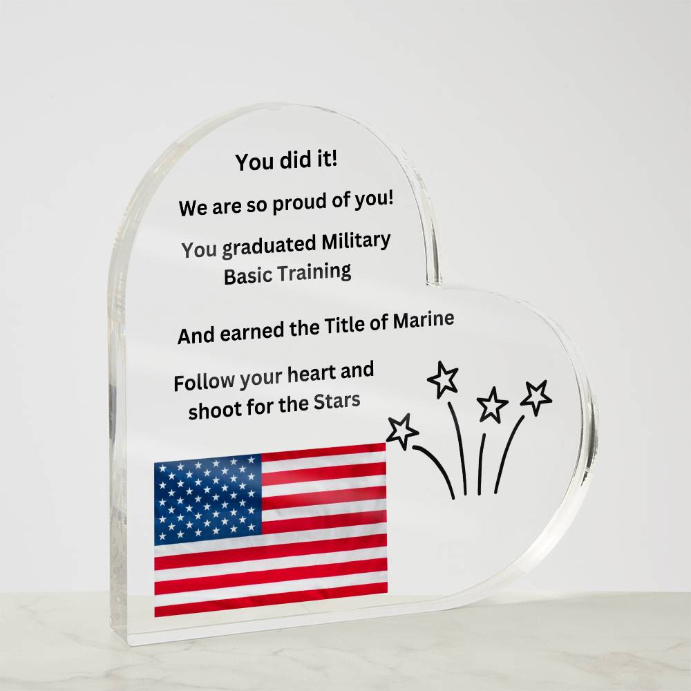 US Marine Corps Basic Military Training Graduation Heart Plaque