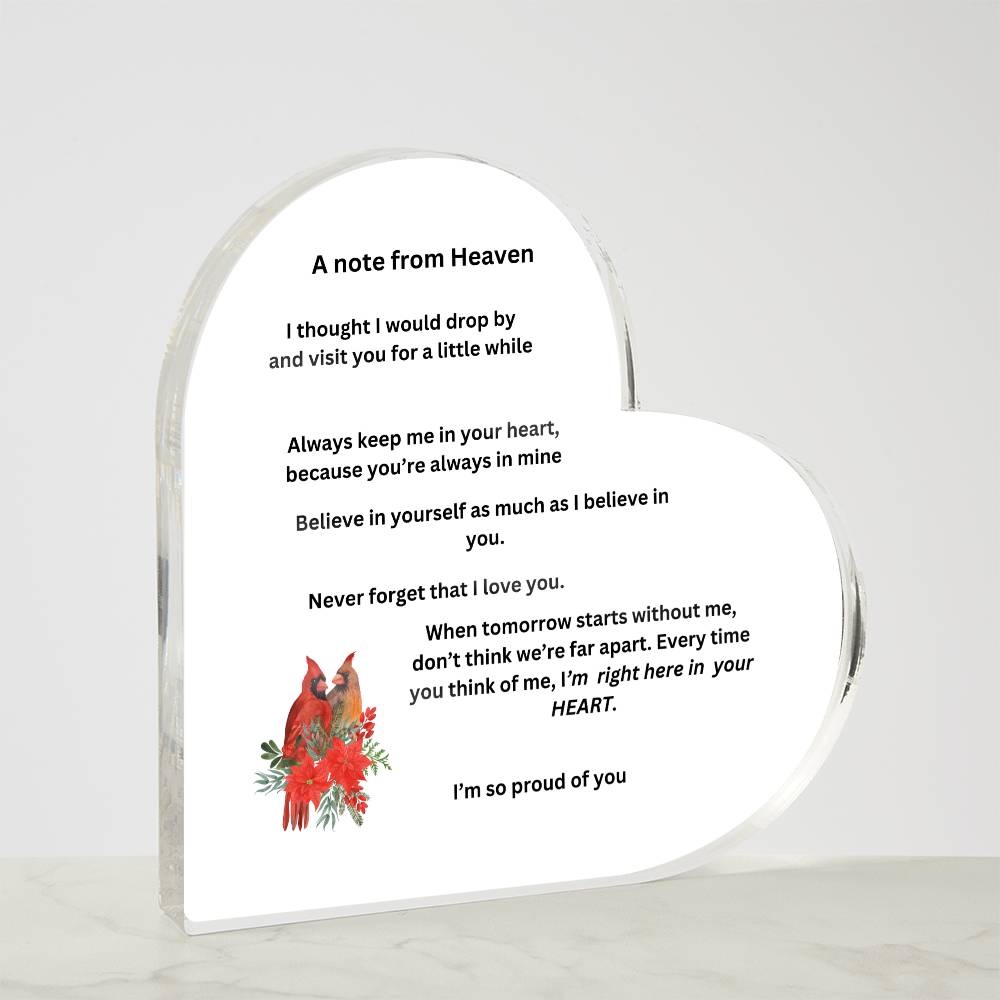 A note from Heaven Printed Acrylic Heart Plaque