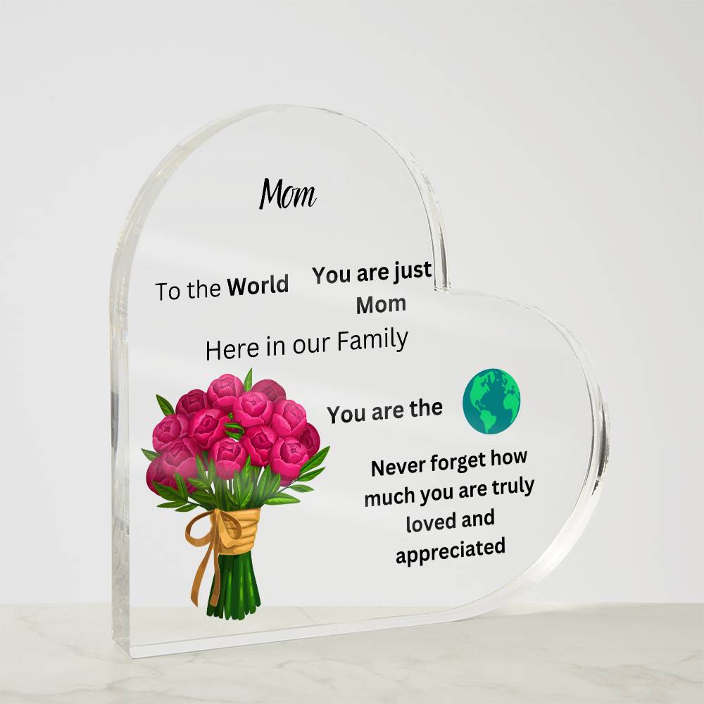 Mom Acrylic Heart Printed Plaque