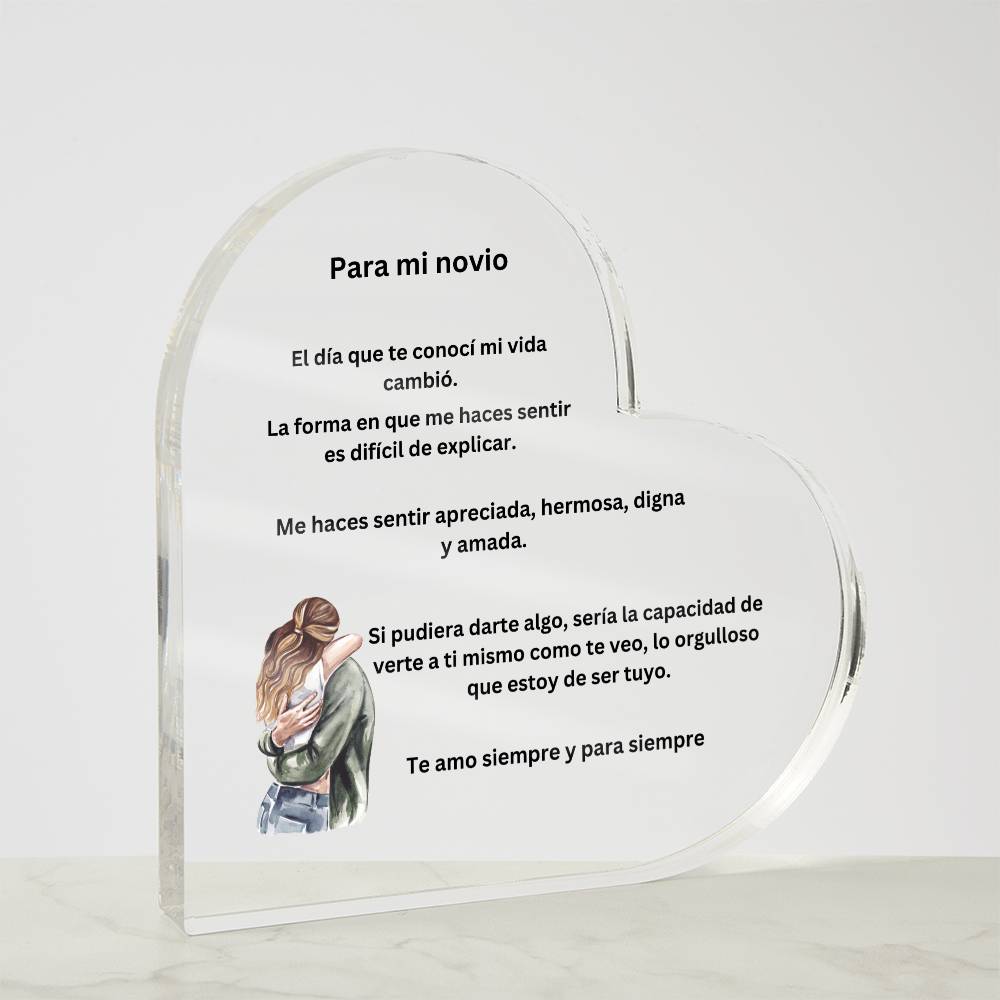 Spanish To My Boyfriend Printed Acrylic Heart Plaque