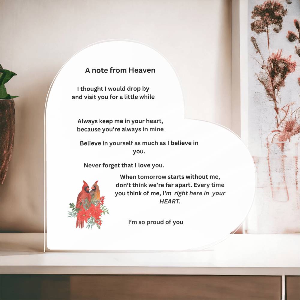 A note from Heaven Printed Acrylic Heart Plaque