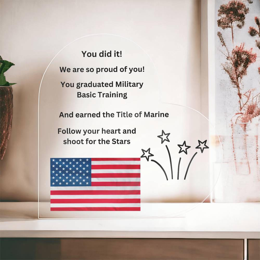 US Marine Corps Basic Military Training Graduation Heart Plaque