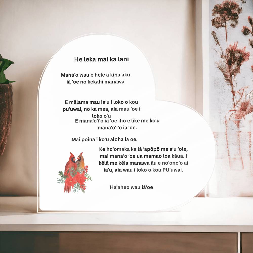 Hawaiian A note from Heaven  Acrylic Heart Plaque