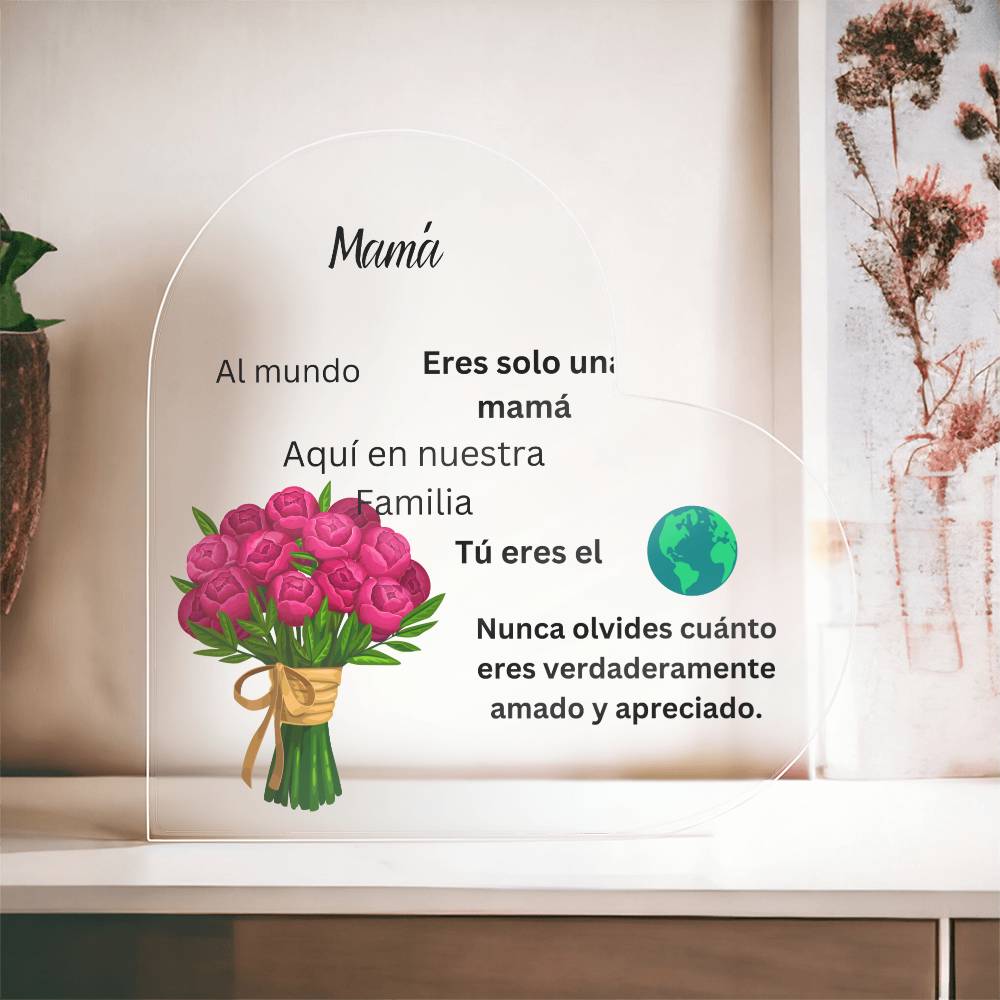 Mom Spanish Acrylic Heart Printed Plaque