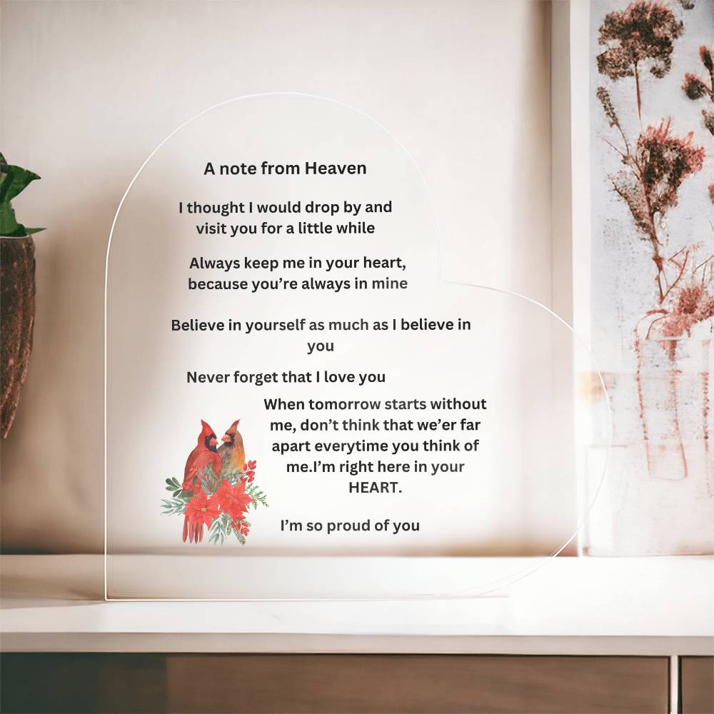 A note from Heaven Printed Acrylic Heart Plaque