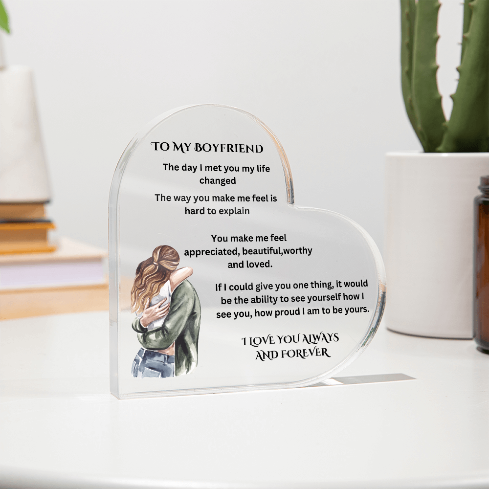 To My Boyfriend Printed Acrylic Heart Plaque