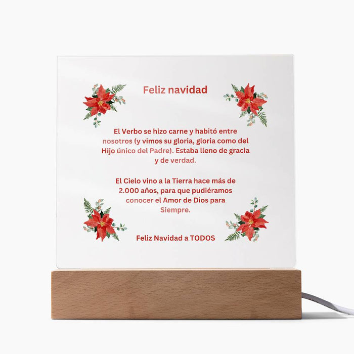 Merry Christmas Spanish Square Acrylic Plaque with Poinsettias