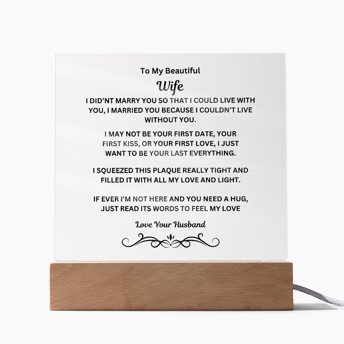 To My Beautiful Wife Printed Acrylic Square Plaque