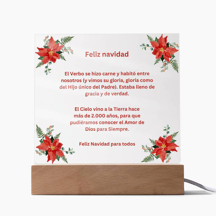 Spanish Merry Christmas Acrylic Plaque Wirth Poinsettias