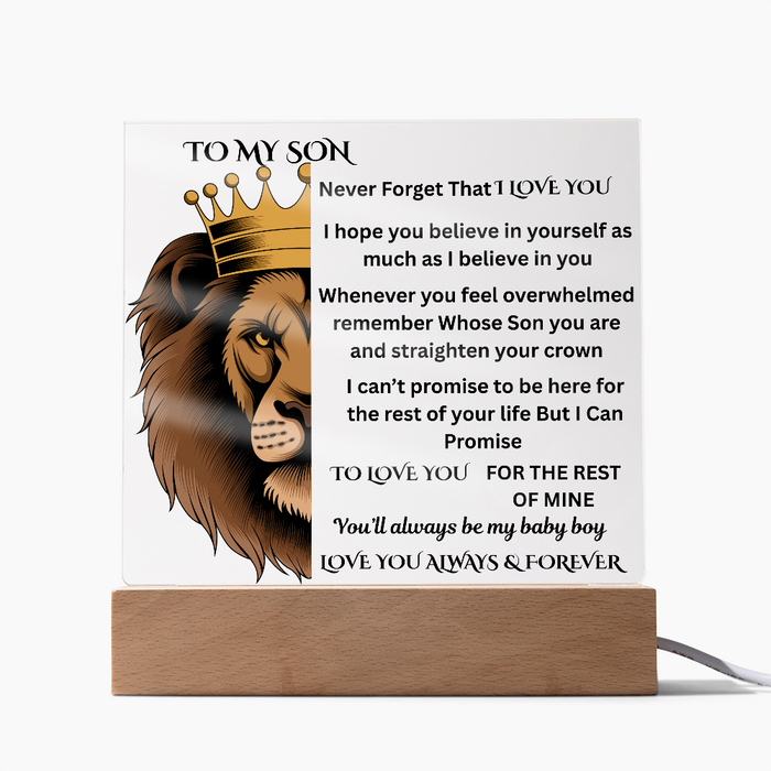 To My Son Lion Printed Arylic Square Plaque