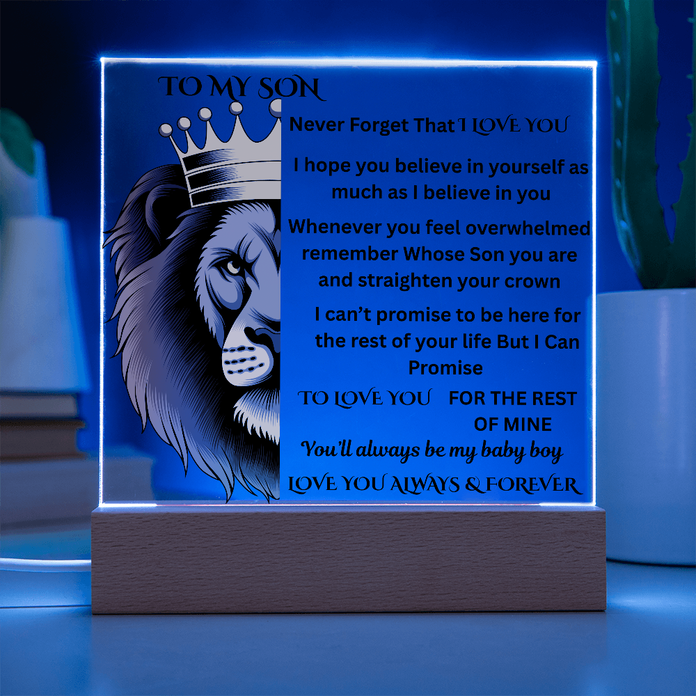 To My Son Lion Printed Arylic Square Plaque