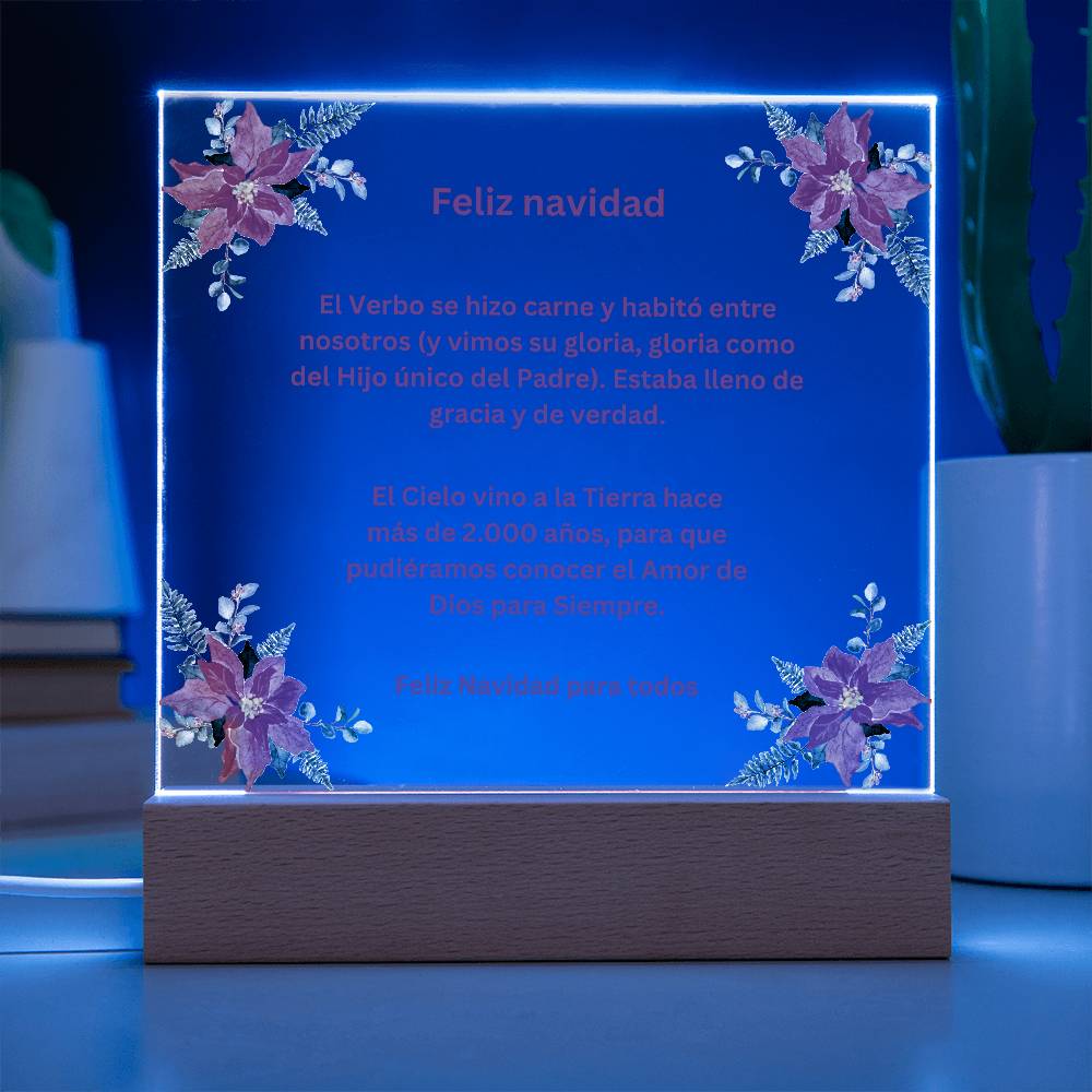 Spanish Merry Christmas Acrylic Plaque Wirth Poinsettias