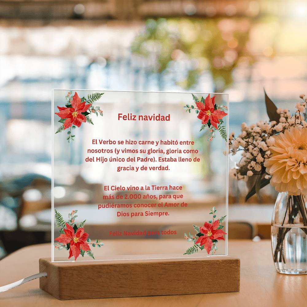 Spanish Merry Christmas Acrylic Plaque Wirth Poinsettias