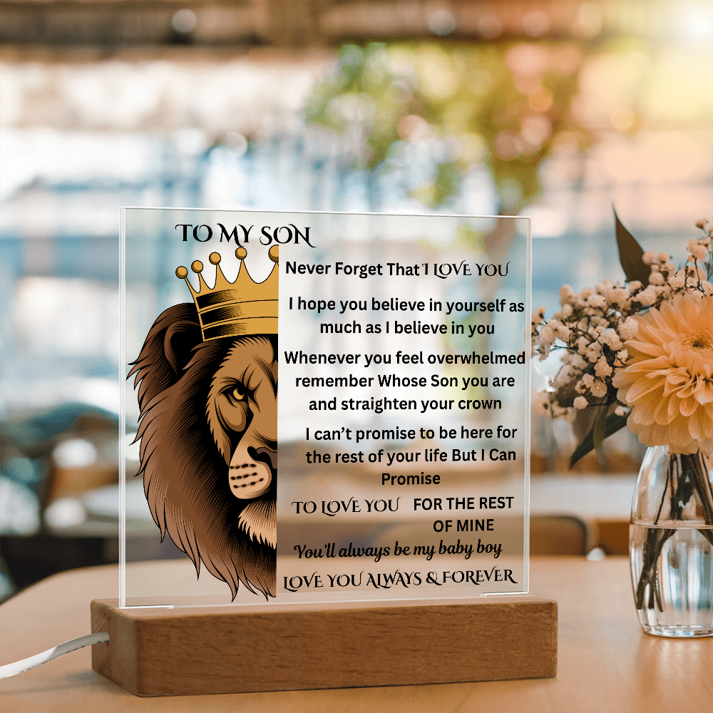 To My Son Lion Printed Arylic Square Plaque