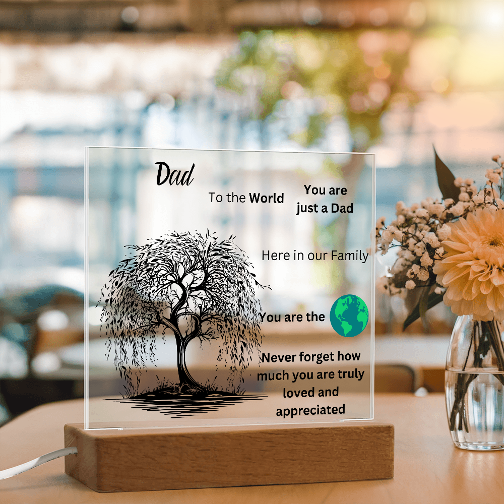 Dad To The World Printed Acrylic Square Plaque
