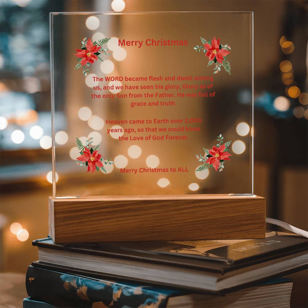 Merry Christmas Acrylic Plaque with Poinsettias