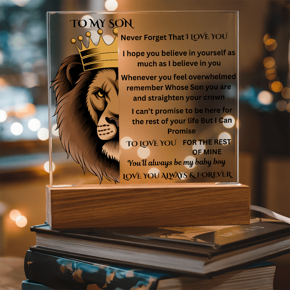To My Son Lion Printed Arylic Square Plaque