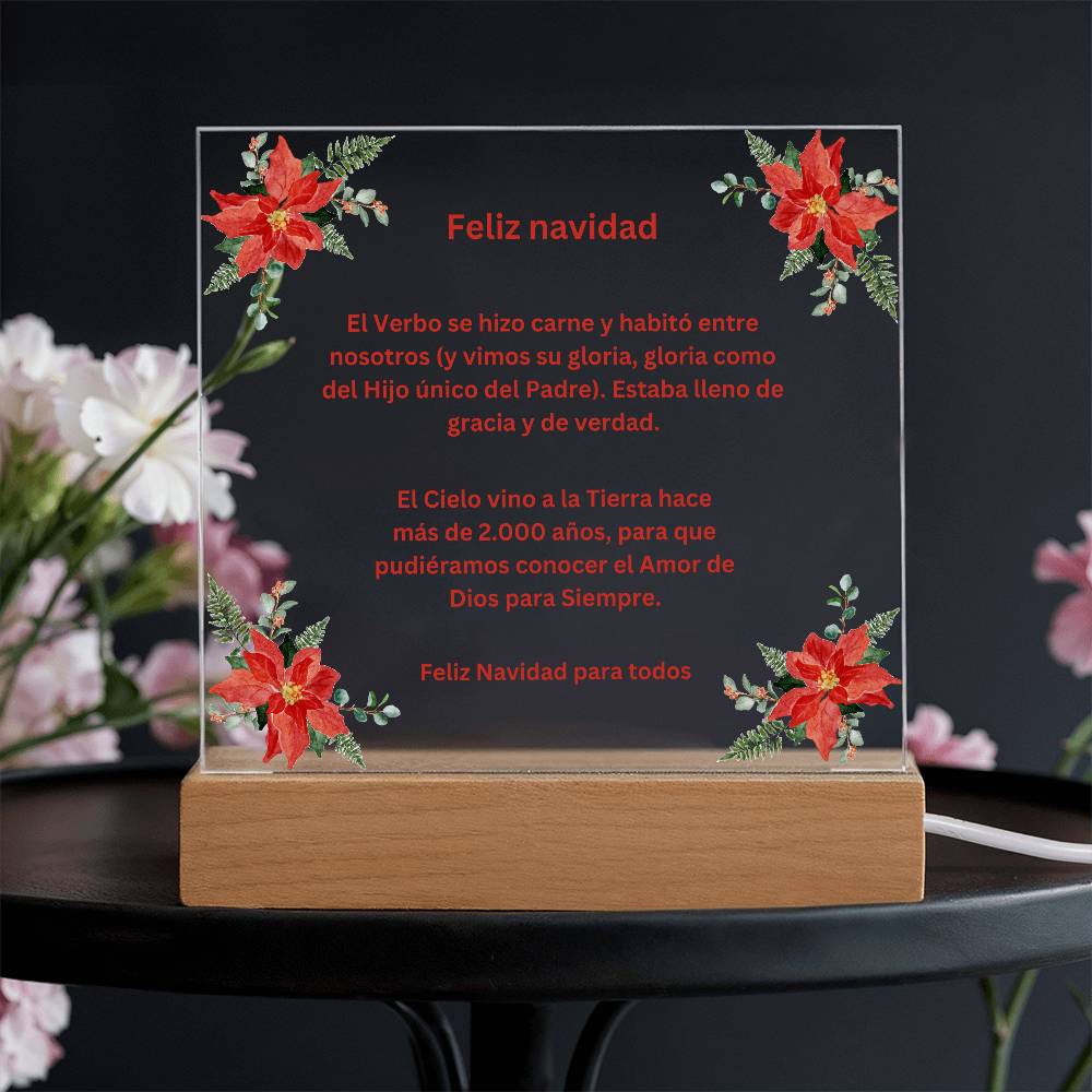 Spanish Merry Christmas Acrylic Plaque Wirth Poinsettias