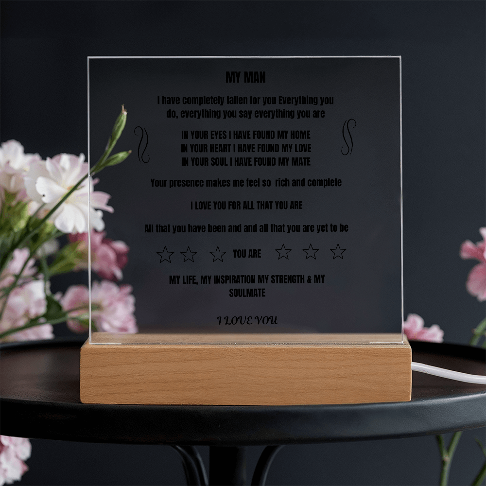 My Man Printed Square Plaque