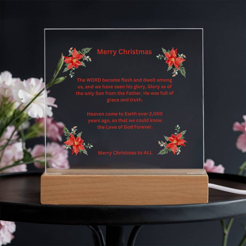 Merry Christmas Acrylic Plaque with Poinsettias
