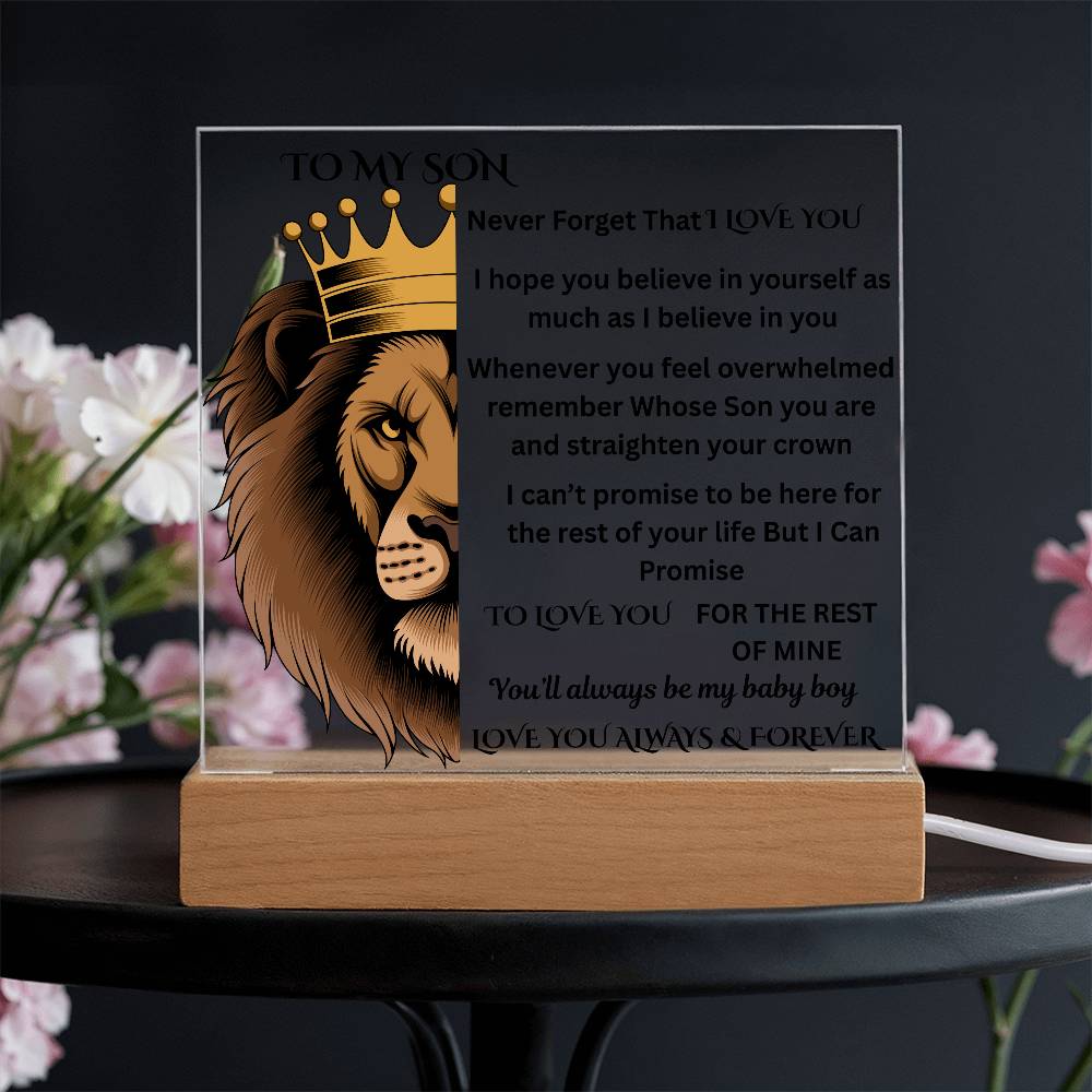 To My Son Lion Printed Arylic Square Plaque