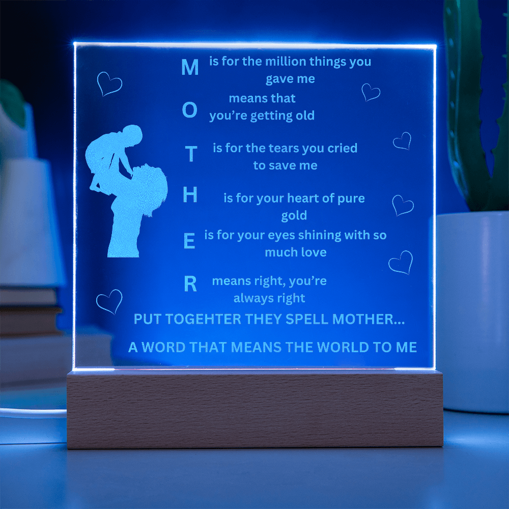 MOM Acronymn Engraved Acrylic Square Plaque