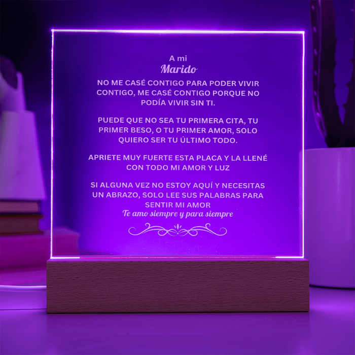 To My Husband Engraved Acrylic Square Plaque Spanish