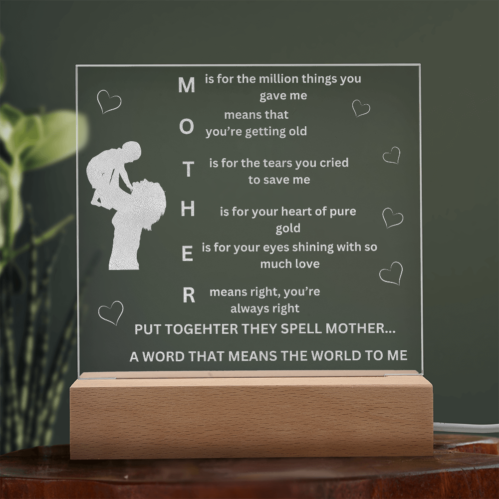 MOM Acronymn Engraved Acrylic Square Plaque