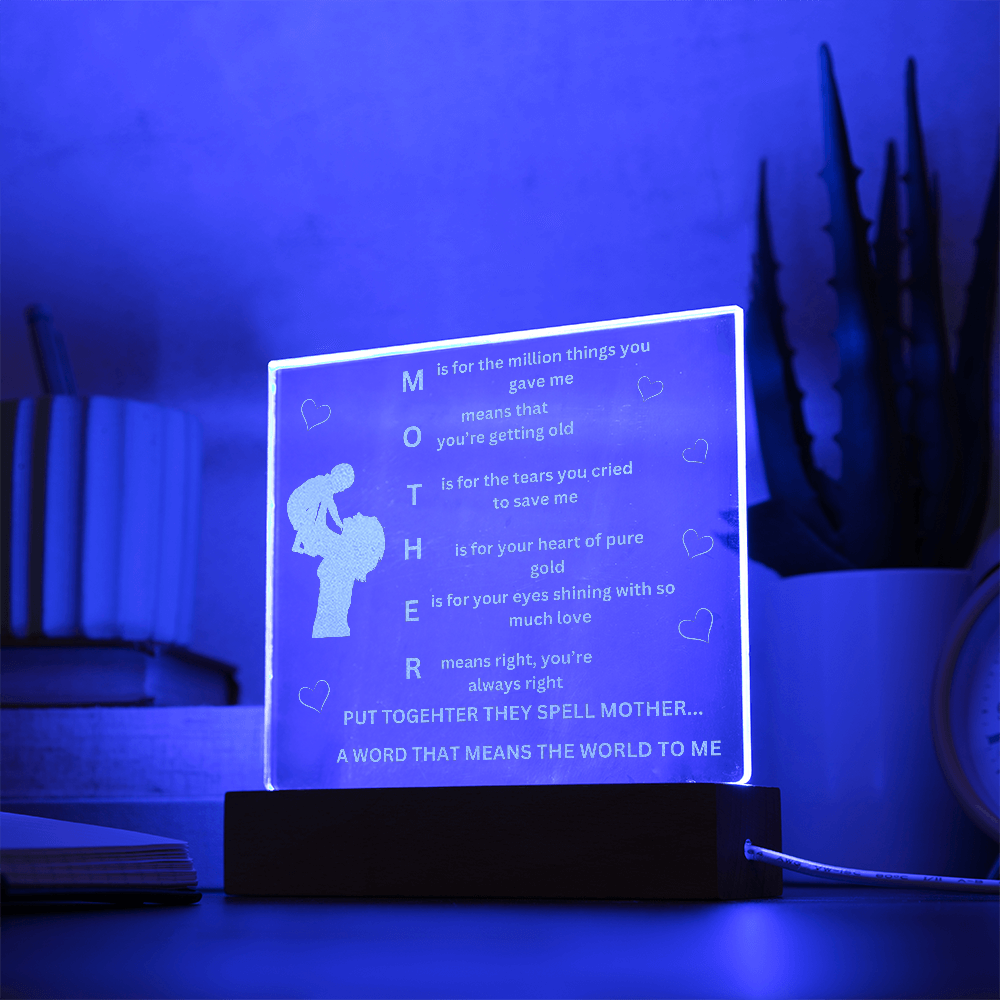 MOM Acronymn Engraved Acrylic Square Plaque