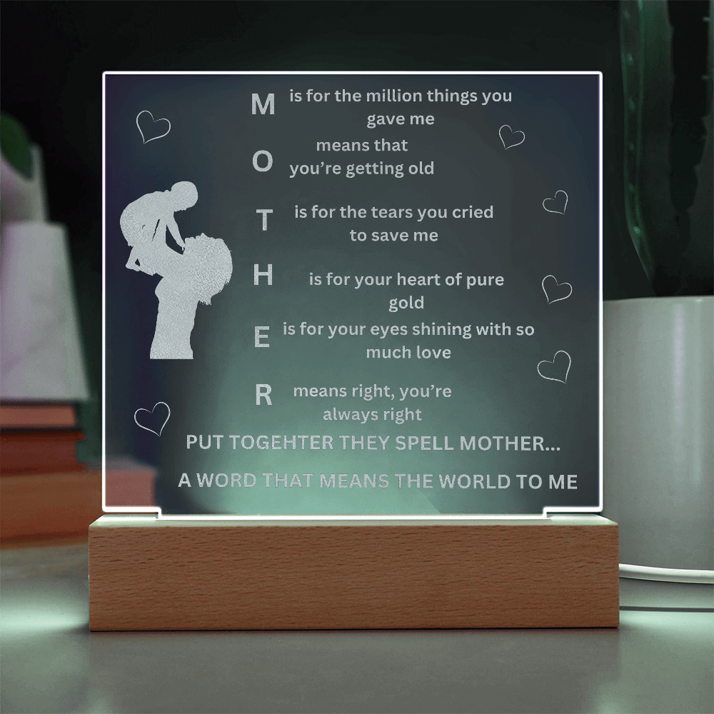 MOM Acronymn Engraved Acrylic Square Plaque