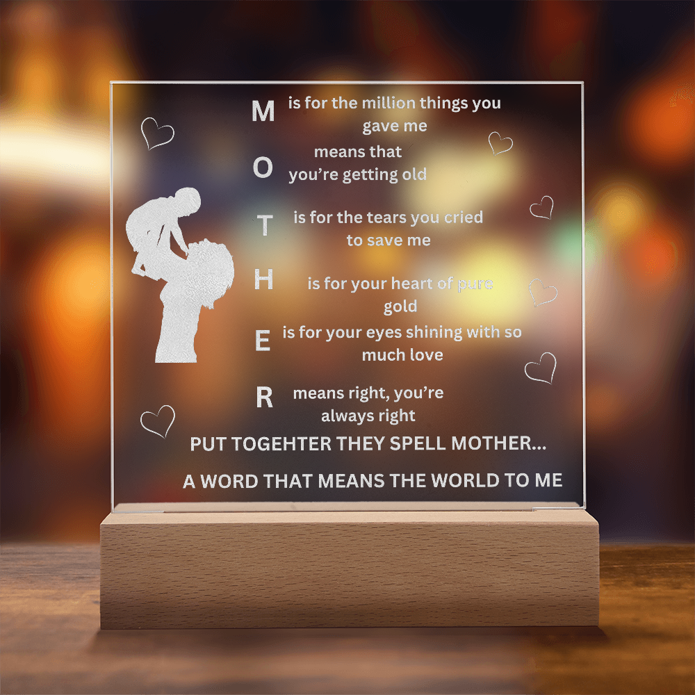 MOM Acronymn Engraved Acrylic Square Plaque