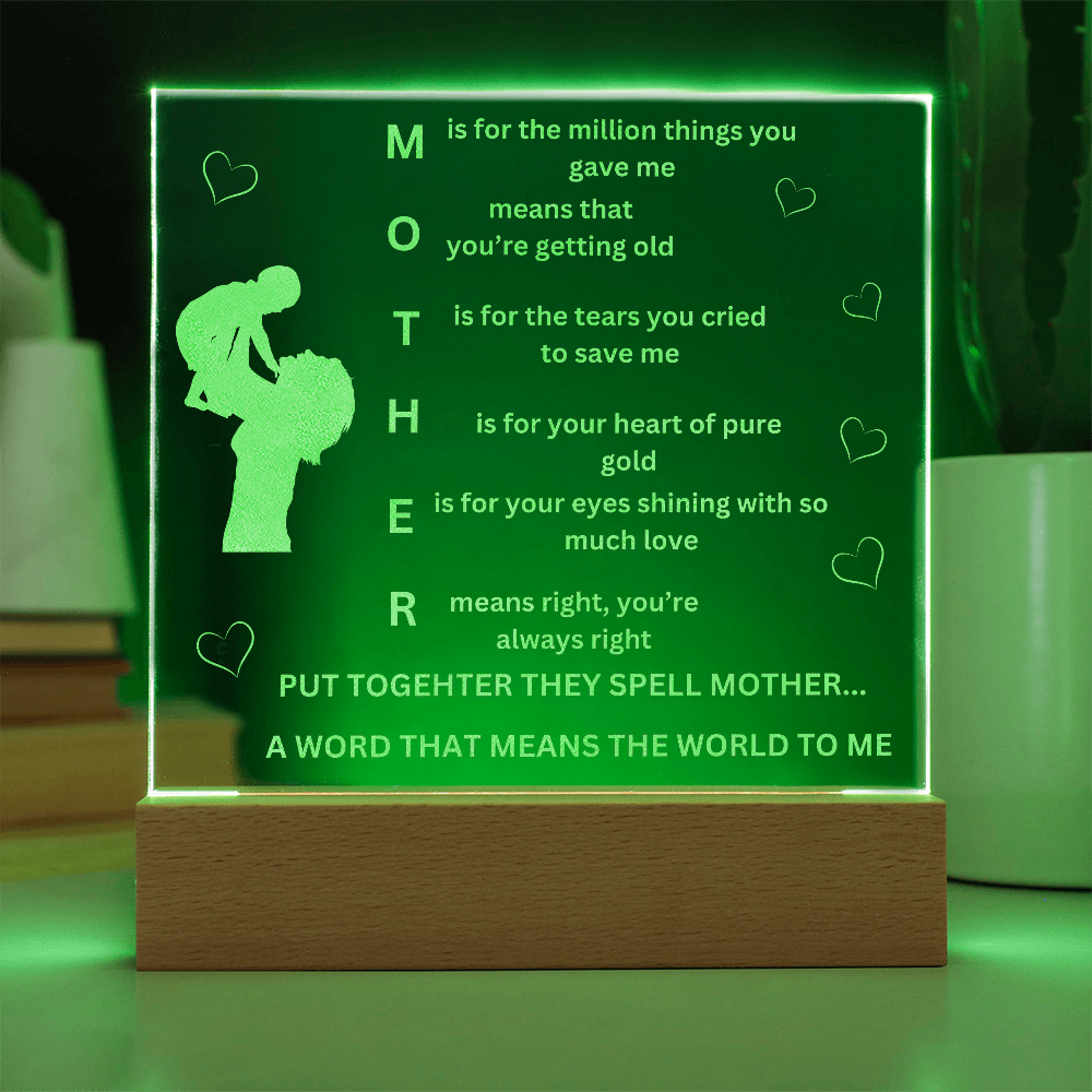 MOM Acronymn Engraved Acrylic Square Plaque