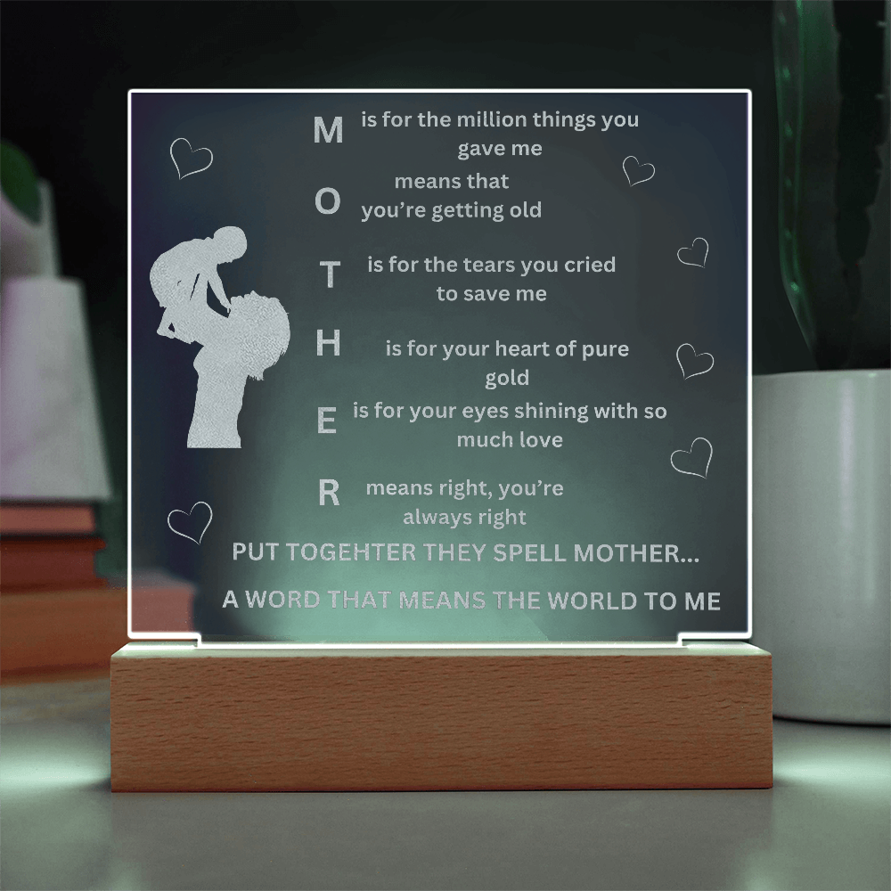 MOM Acronymn Engraved Acrylic Square Plaque