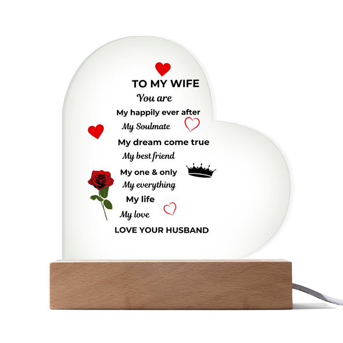 To My Wife Acrylic Heart Plaque