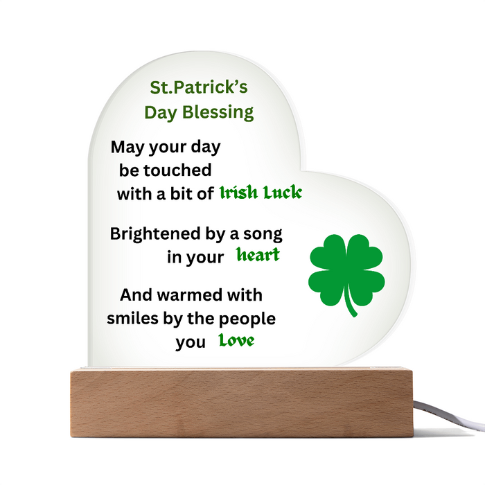 St. Patrick's Day Blsessing Printed Acrylic Heart Plaque