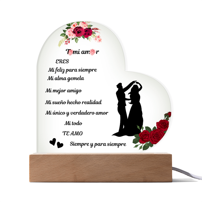 To My Love Printed Acrylic Heart Plaque Spanish