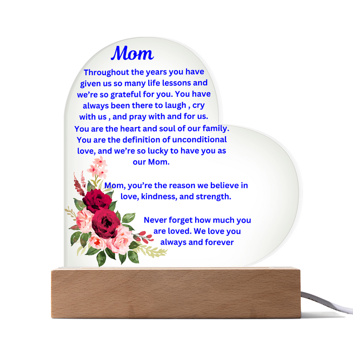 Mom Acrylic Heart Plaque With LED Light