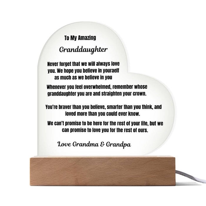 To My Amazing Granddaughter Heart Plaque