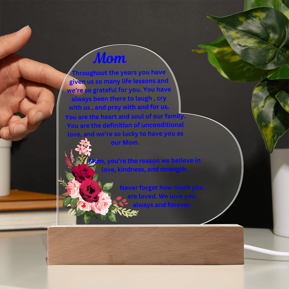 Mom Acrylic Heart Plaque With LED Light