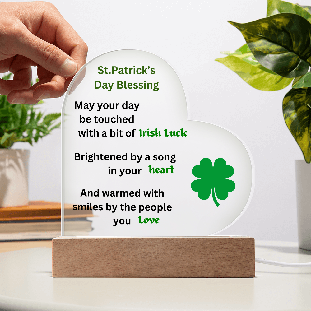 St. Patrick's Day Blsessing Printed Acrylic Heart Plaque
