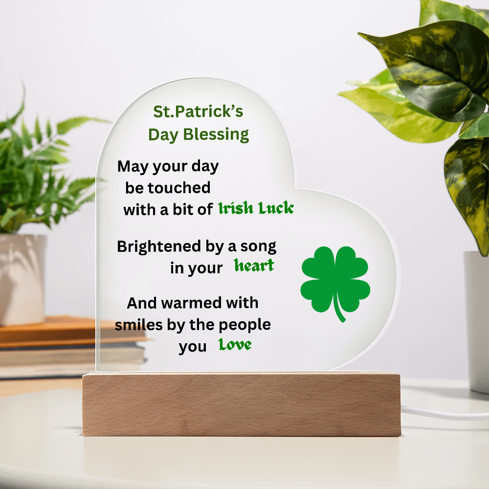St. Patrick's Day Blsessing Printed Acrylic Heart Plaque