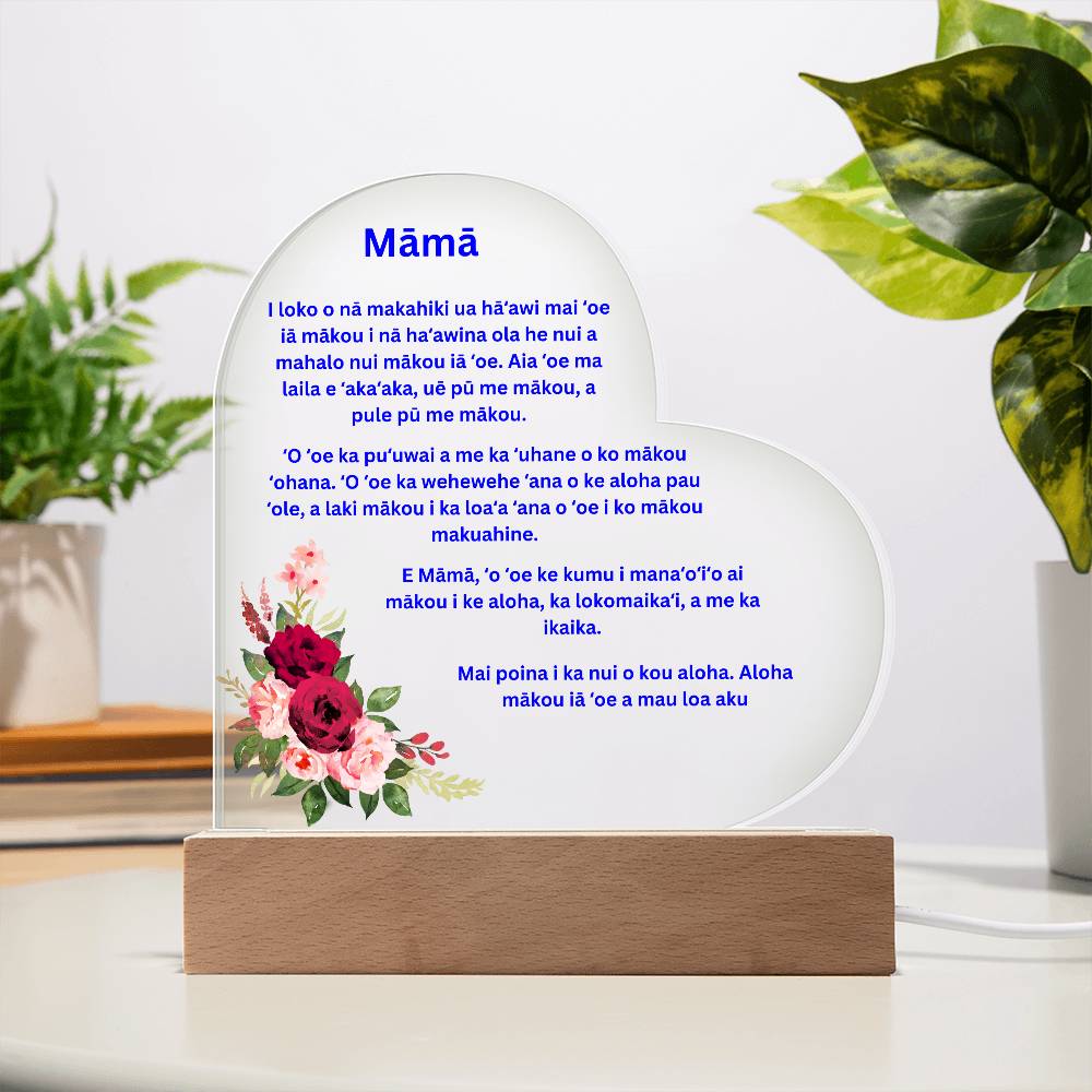 Mom Acrylic Heart Plaque with LED Light Hawaiian