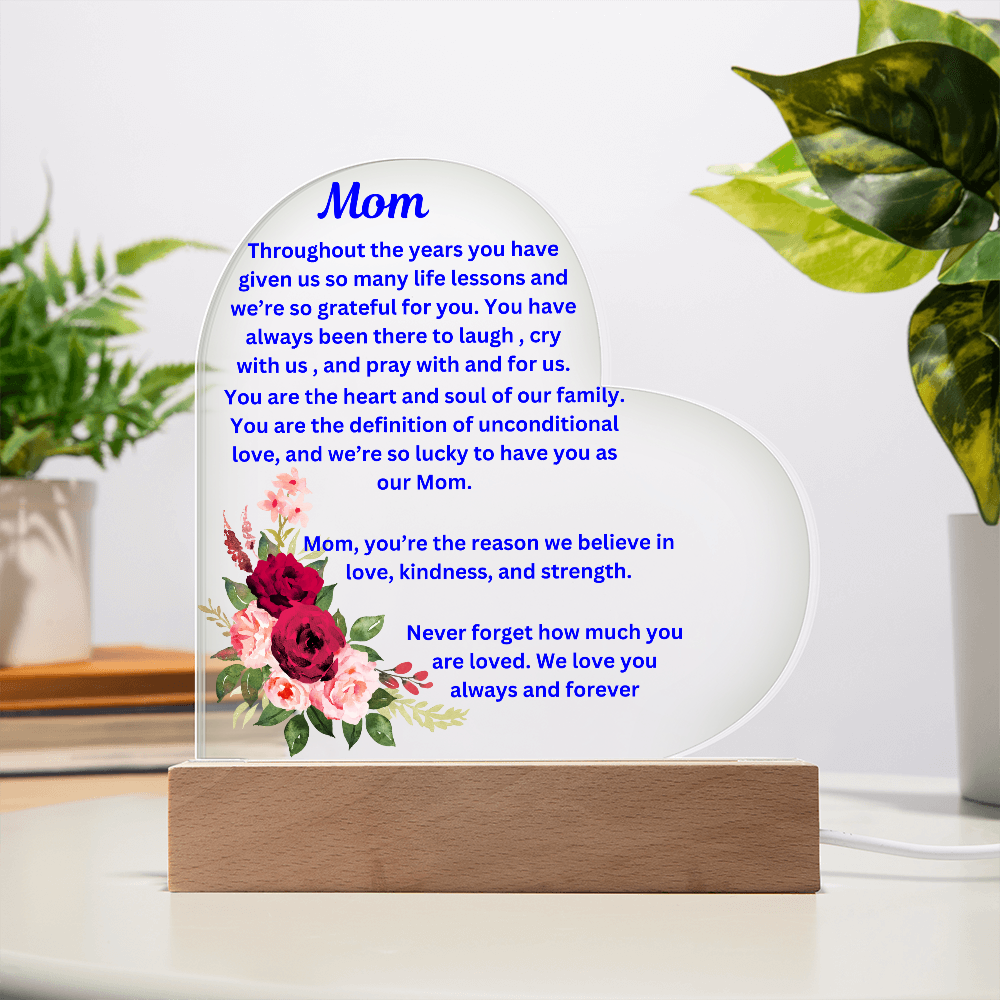 Mom Acrylic Heart Plaque With LED Light