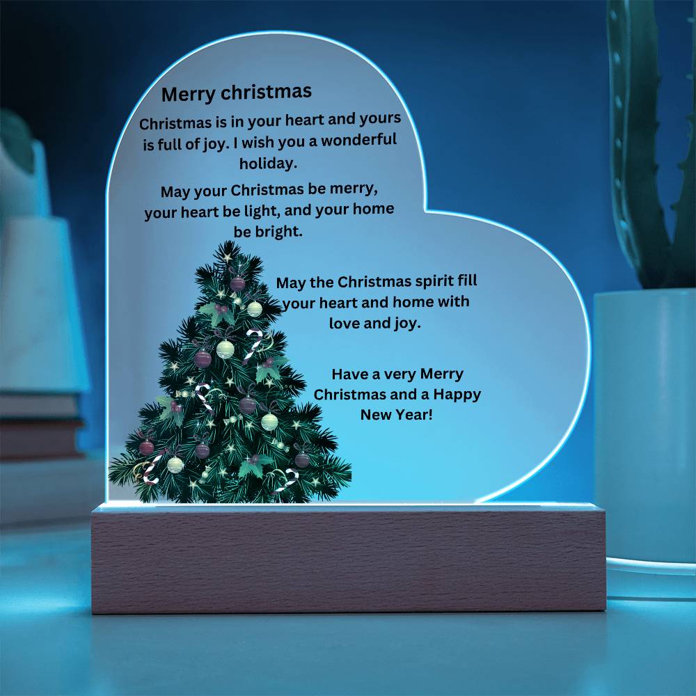 Engraved Acrylic Heart Merry Christmas Plaque