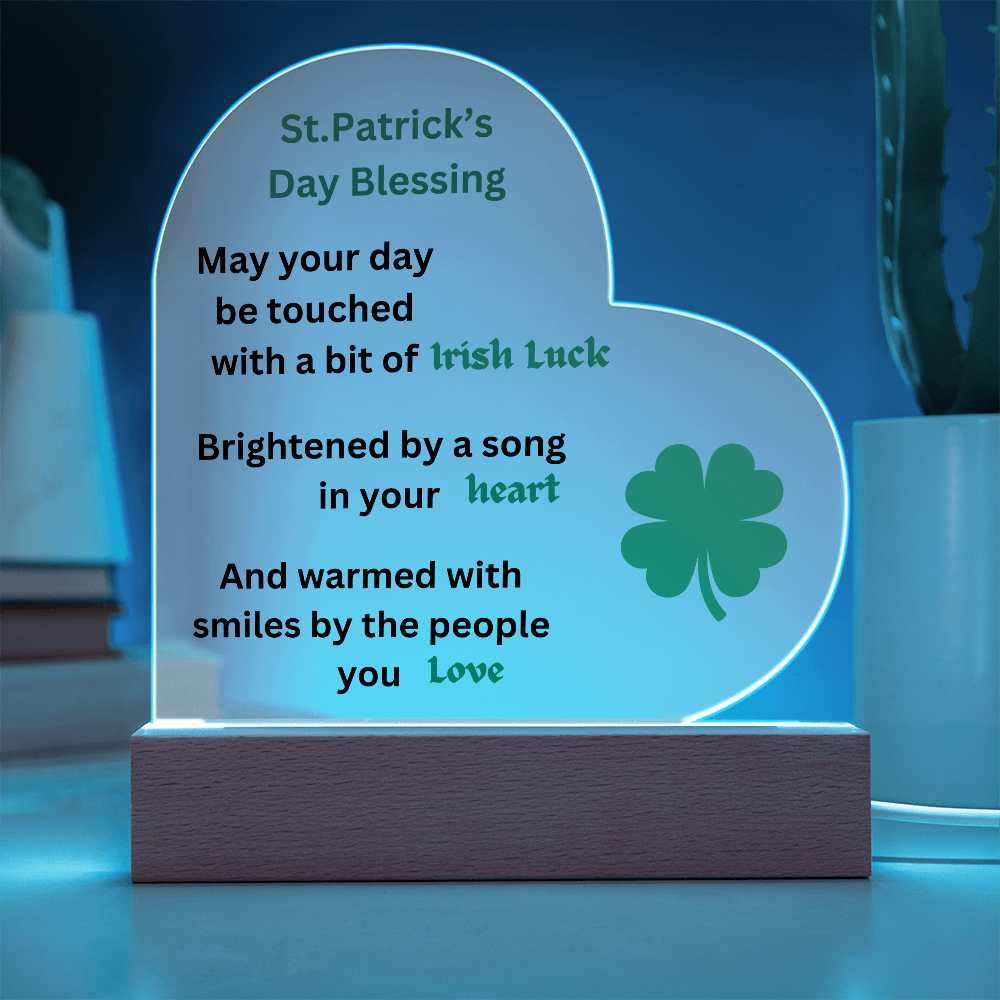 St. Patrick's Day Blsessing Printed Acrylic Heart Plaque