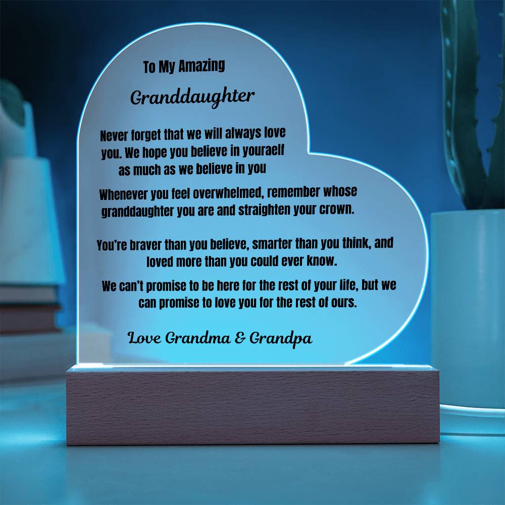 To My Amazing Granddaughter Heart Plaque