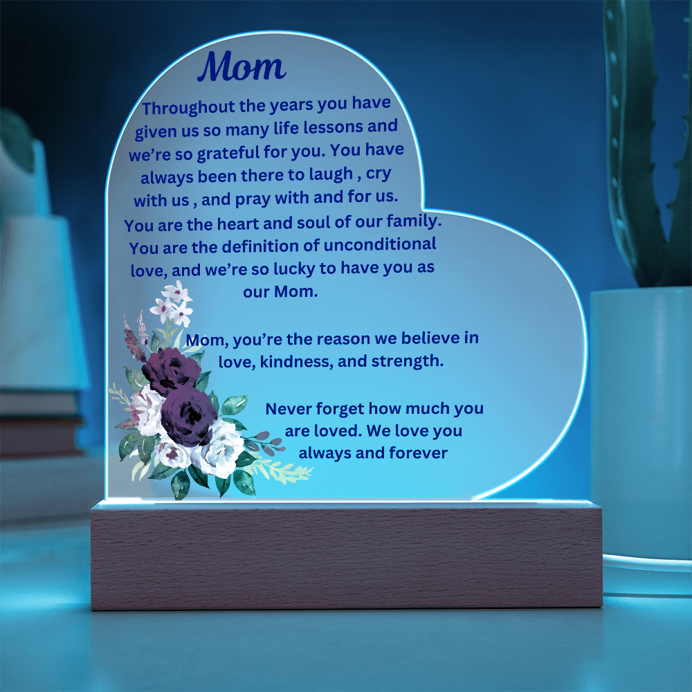 Mom Acrylic Heart Plaque With LED Light
