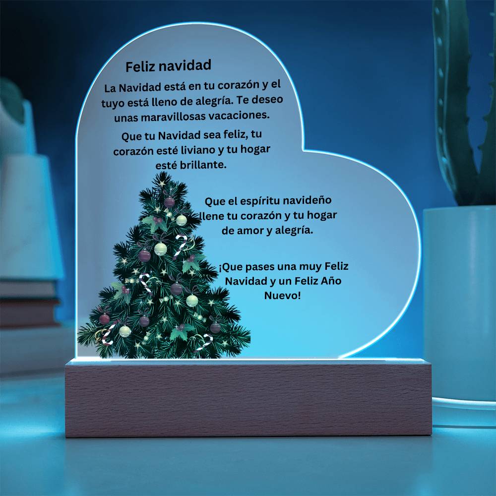 Spanish Engraved Acrylic Heart Merry Christmas Plaque