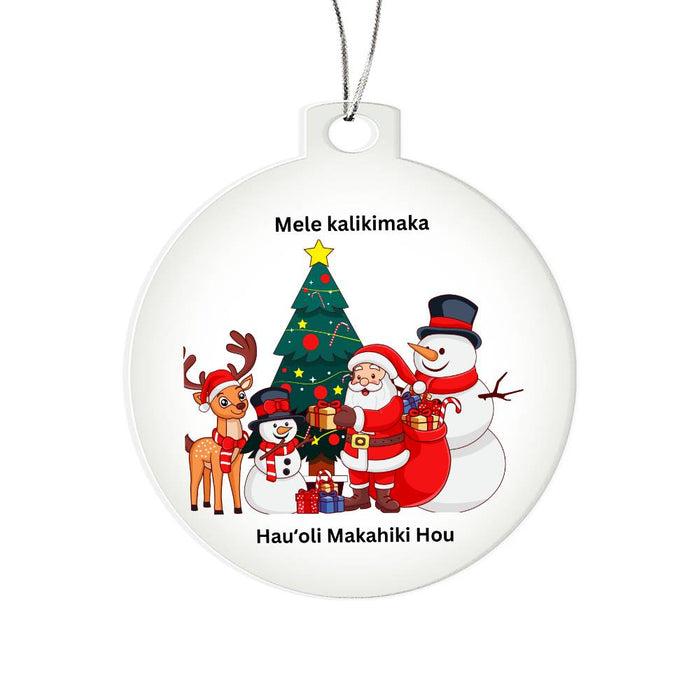 Hawaiian Merry Christmas Santa and Friends Round Christmas  Ornament