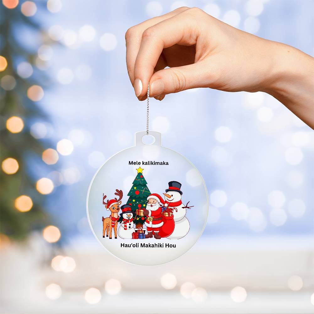 Hawaiian Merry Christmas Santa and Friends Round Christmas  Ornament